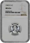 1943 D 1c Lincoln Steel Wheat Cent NGC Graded MS 65 Star in New Holder