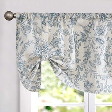 Blue Floral Tie Up Valance Curtain Linen Farmhouse Valance for Kitchen Living...