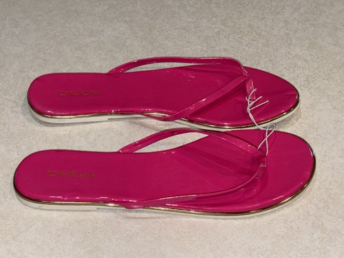 BEBE Women’s Flip Flops Ilistra Hot Pink Patent Flat Size 10 New - Picture 2 of 6