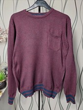 Twisted Soul Mens Knit Jumper Burgundy Blue Crew Neck Cotton Size M