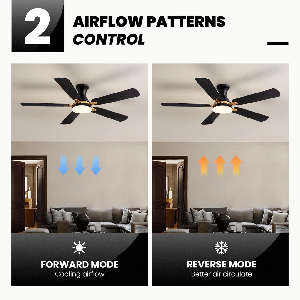 52" Modern Ceiling Fans with Lights and Remote Control/APP 5 Blades Black Low... - Image 3 of 4
