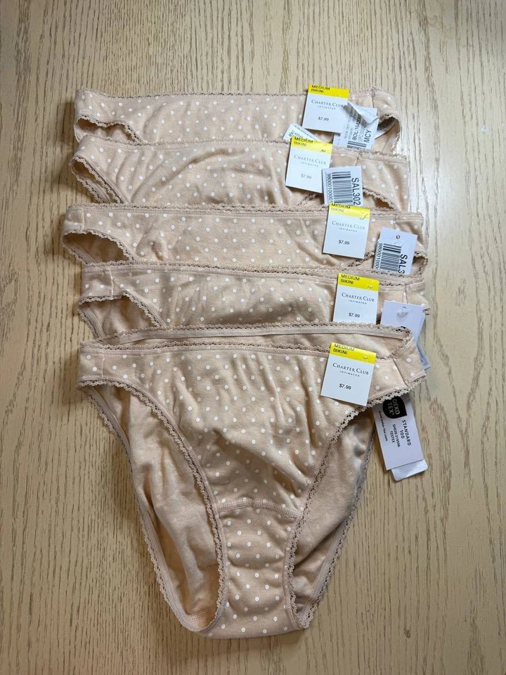 Женские трусики-бикини Charter Club размер M бежевые с белыми горошеками лот из 5 - Изображение 3 из 4