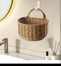Wall Hanging Baskets Storage Washable Woven Wall Basket 17cmx15cm, Brown, Rattan