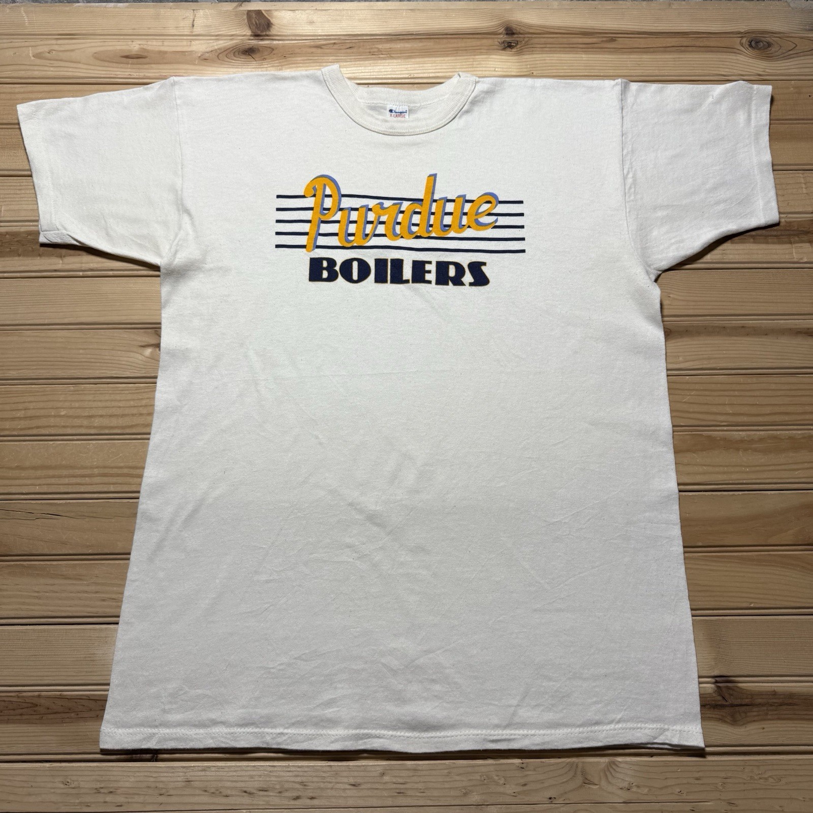 Vintage 80s Champion Purdue Boilers University College White Shirt Size XL