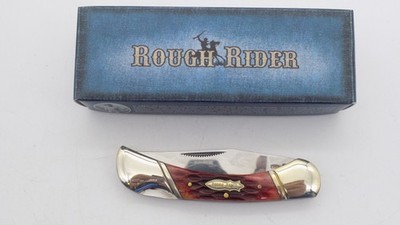 Rough Rider RR303 Single Blade Folding Knife 440 Steel Red Jigged Handles