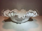 Vintage Fenton Silver Crest White Milk Glass Ruffled Edge Serving Bowl USA