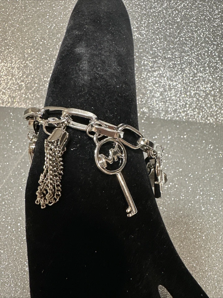 Michael Kors Silver Charms Bracelet Bangle Key - Image 3 of 4