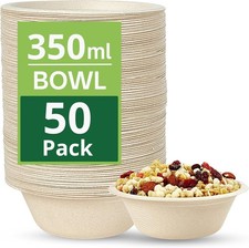 350ml Bagasse Bowls 50 Pack – Compostable, Plastic-Free, Microwave Safe