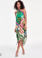 I.N.C Tropical Floral Green Halter Maxi Dress Womens  Size XL Resorts Wear NWT