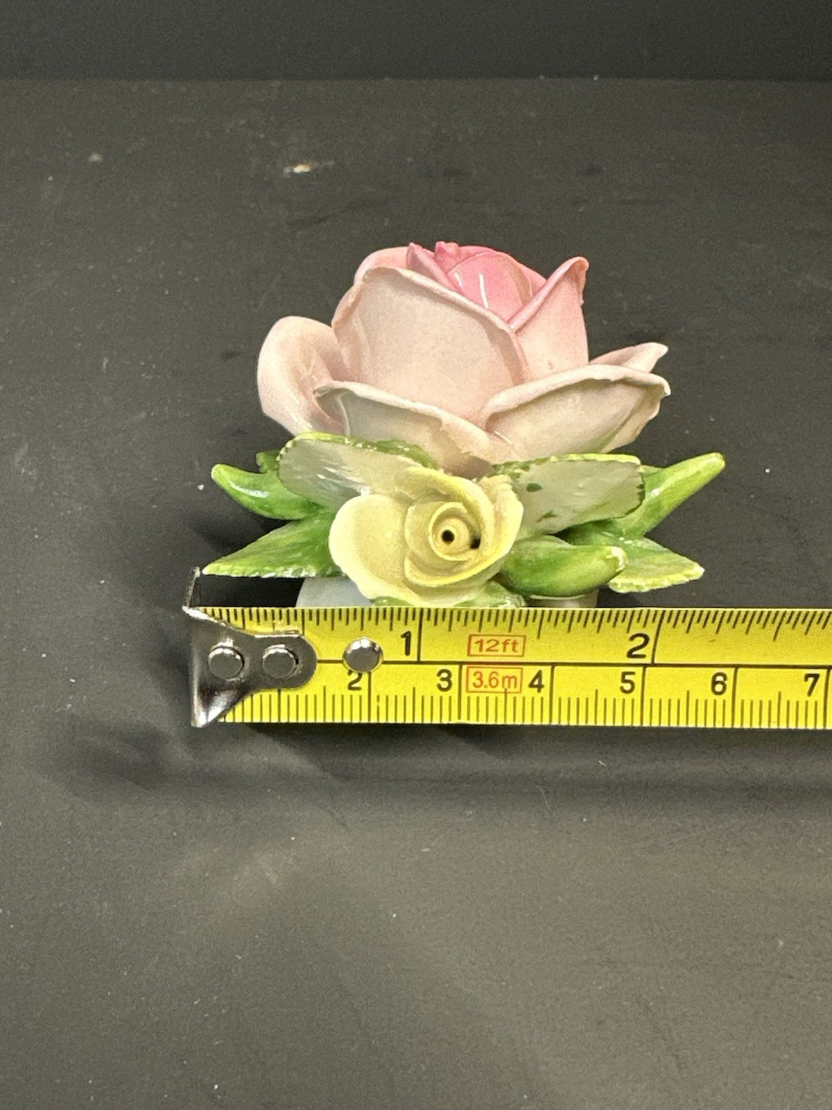Vintage Handarbeit KSK Porcelain Pink Rose/Yellow Rose Bud/Green Leaves