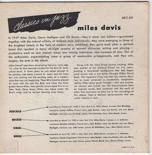 Miles Davis - Classics In Jazz Part 2 45 EP w/ PS - Image 2 of 4