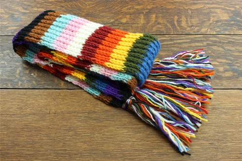 Handmade Wool Scarf Hand Knitted 160cm Long Warm Nepal Stripe Progress Rainbow - Picture 1 of 5