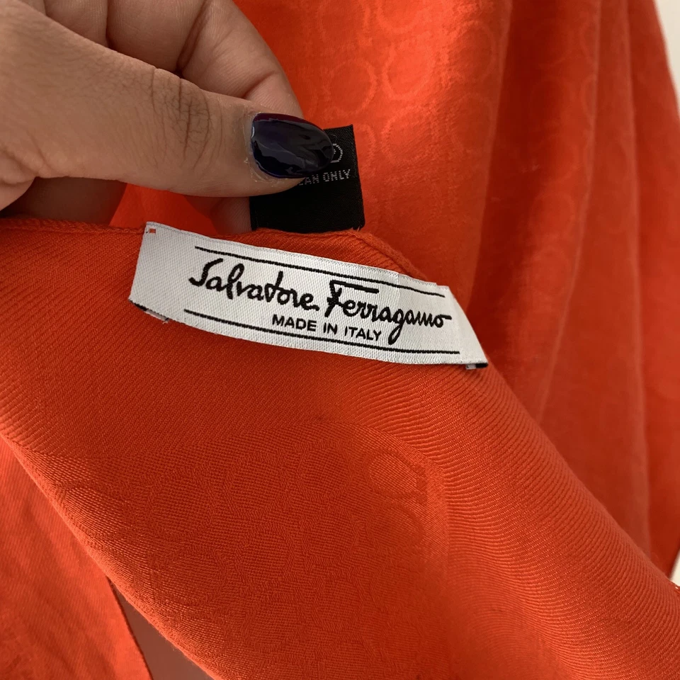 Salvatore Ferragamo GANCINI NARANJA Seda Lana Bufanda 60/17 en HECHO EN ITALIA #A107 Foto 2 de 4