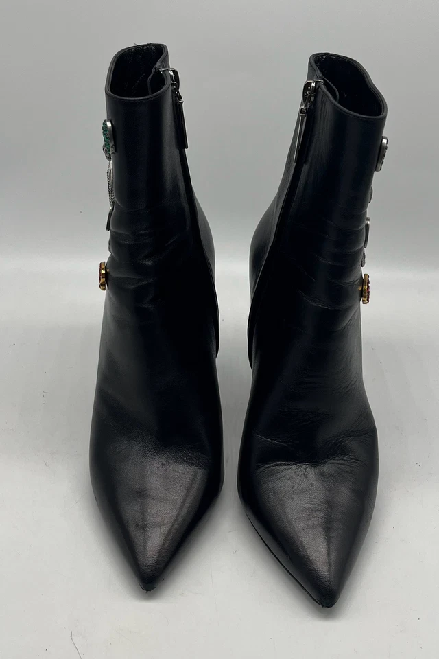 Botín Saint Laurent de cuero negro adornado a media pantorrilla talla 38,5 Foto 2 de 4