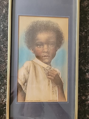 lithograph signed numbered framed prints Black Innocense Little Boy Rare Gift 