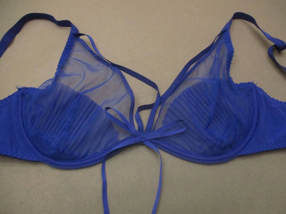 34D Passionata 女式蓝色网眼无衬里钢圈背部闭合半文胸 8i — 第 2/4 张图片