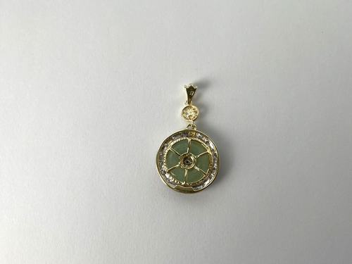 9ct Gold Diamond and Jade Pendant Chinese Longevity Jade & Diamond Gold Pendant - Picture 17 of 19
