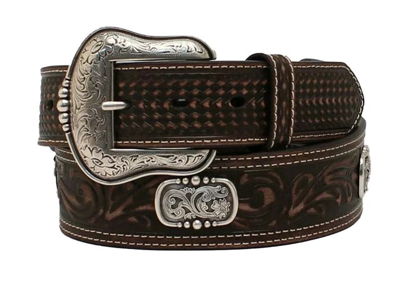Ariat Mens Leather Western Belt With Metal Conchos Cowboy Rodeo Size 44 New