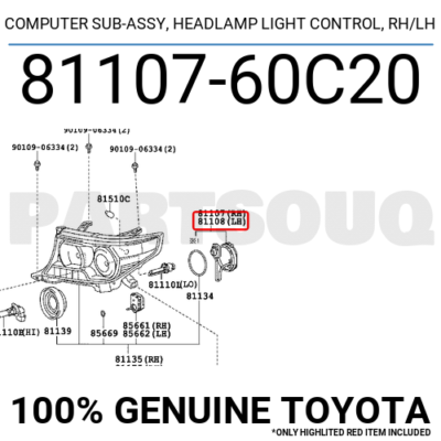 Genuine Toyota 8110760C20 Computer Sub-assy Headlamp Light Control