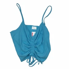 Abound Nordstrom Blue Tulip Rib Knit Cinch Front Crop Tank Top Sleeveless Sz L