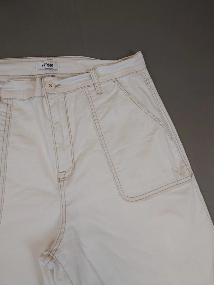 Pantalones de mezclilla Kensie The Allie tiro alto ajustados cortos rectos 33x25 blanco crema 12/31 Foto 3 de 4
