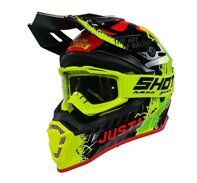 Adults Motocross Helmet Just1 J38 Neon Yellow Red Black MX