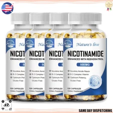 Anti-Aging Supplement - Nicotinamide 500mg Resveratrol 100mg 120 Vegan Capsules