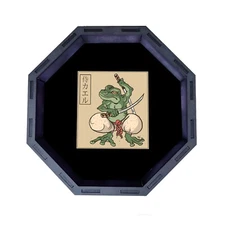 Samurai Frog Octagon Wooden Dice Tray, Rolling Tray D&D Tabletop Board Games RPG