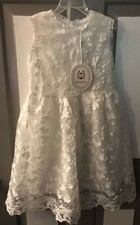 MUABABY Girl's Lace White Dress Dance Flower Girl 26" bust, 26" waist, 30" L NEW