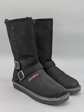 Skechers Girls Toasty Toes Black Magenta Winter Boots Shoes Faux Fur Size 2