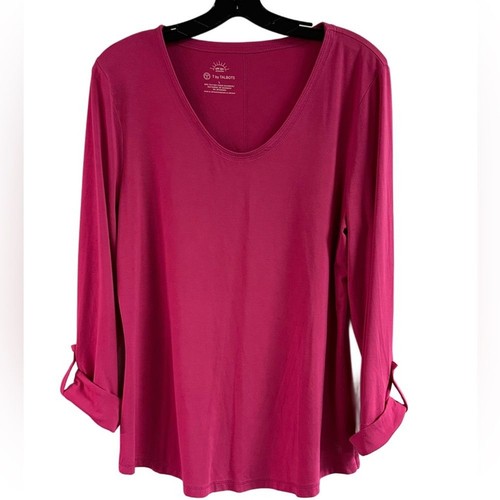 T by Talbots Pink Top Made with Bamboo UPF 50+ Protection Size L Roll Tab Sleeve