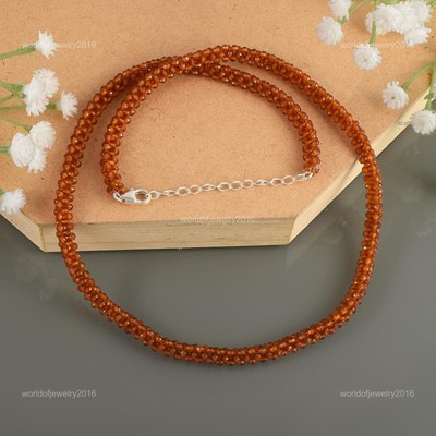 Sterling Silver Rondelle Hessonite Stone Daughter Beaded Valentine Gift Necklace