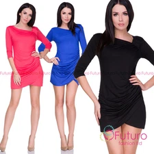 Women's Sexy Mini Cocktail  Dress Wrap Tunic 3/4 Sleeve Length Size 8-14 8129