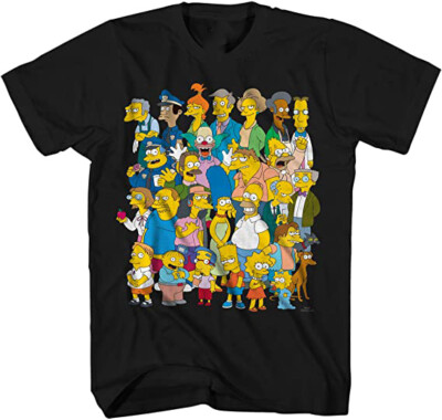 #ad The Simpsons Springfield Group Montage Bart Black Men S 234XL T shirt E472 $21.83