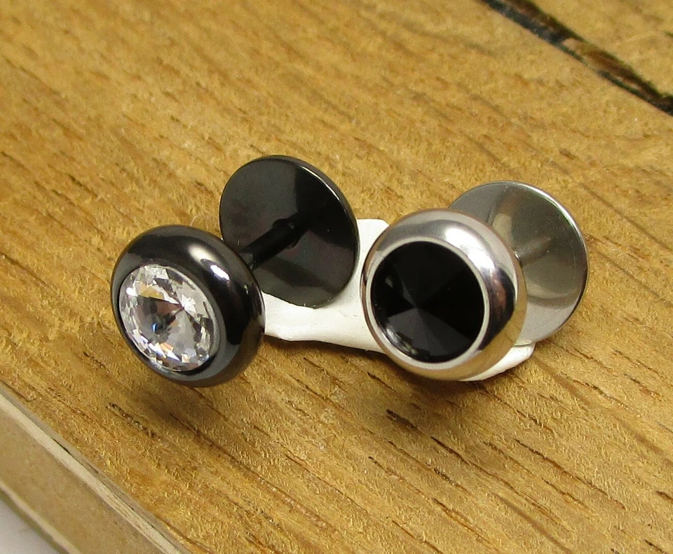 2x Edelstahl Ohrstecker Herren Männer Ohrring Fake Plug Piercing 8mm schwarz - Bild 2 von 4