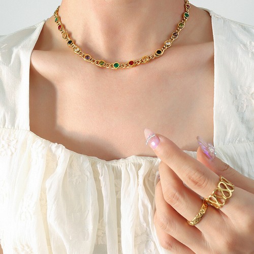 Woman 18K Gold Plated Multicolor CZ Simulated Multicolor Necklace Chain/Bracelet - Picture 8 of 8