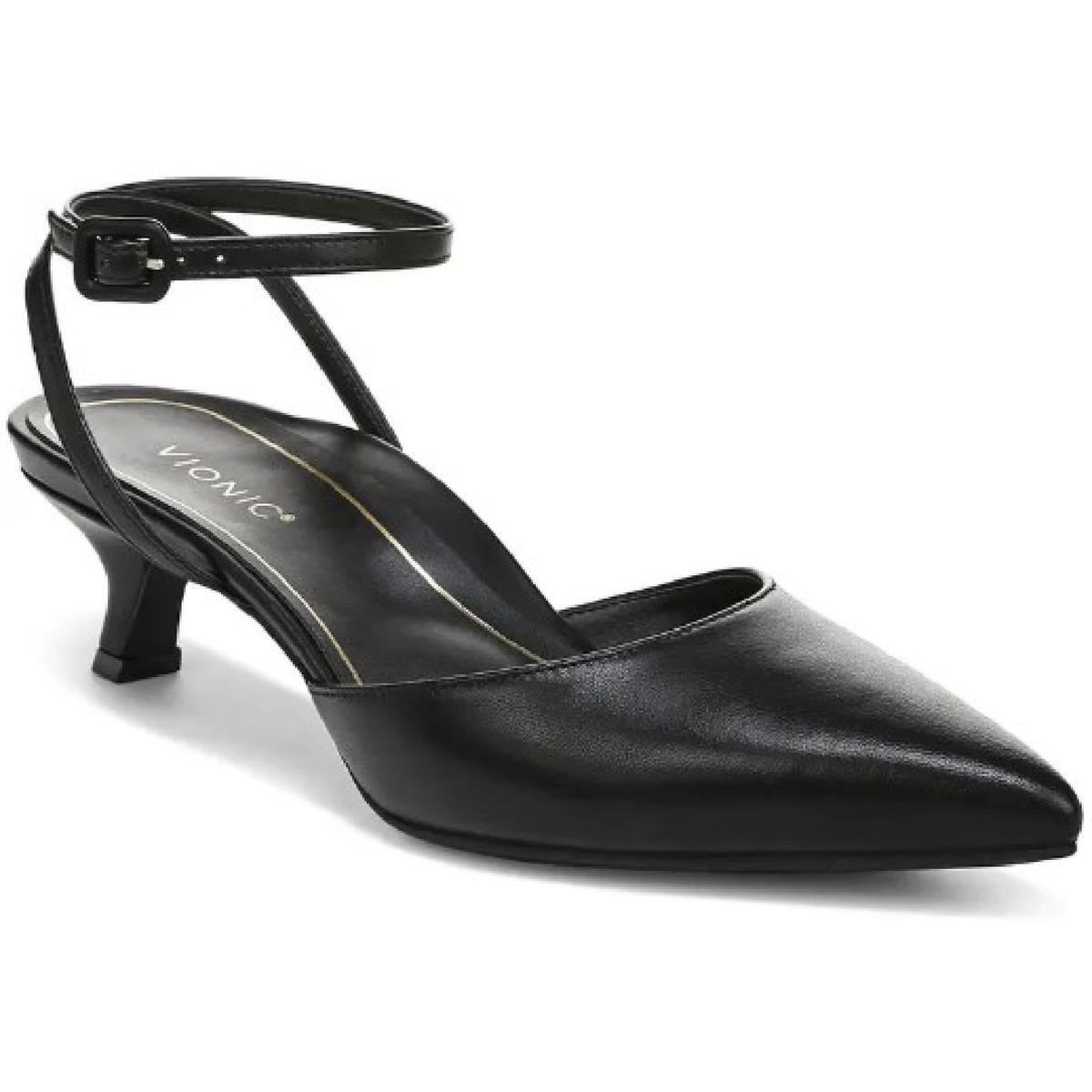 Vionic Womens Jacynda Black Leather Kitten Heels Shoes 7 Medium (B,M) BHFO 1887