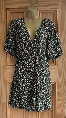 EX CHAINSTORE brandneu schwarz grün orange Rückenkleid mit Blumenmuster Größe 10 - 18