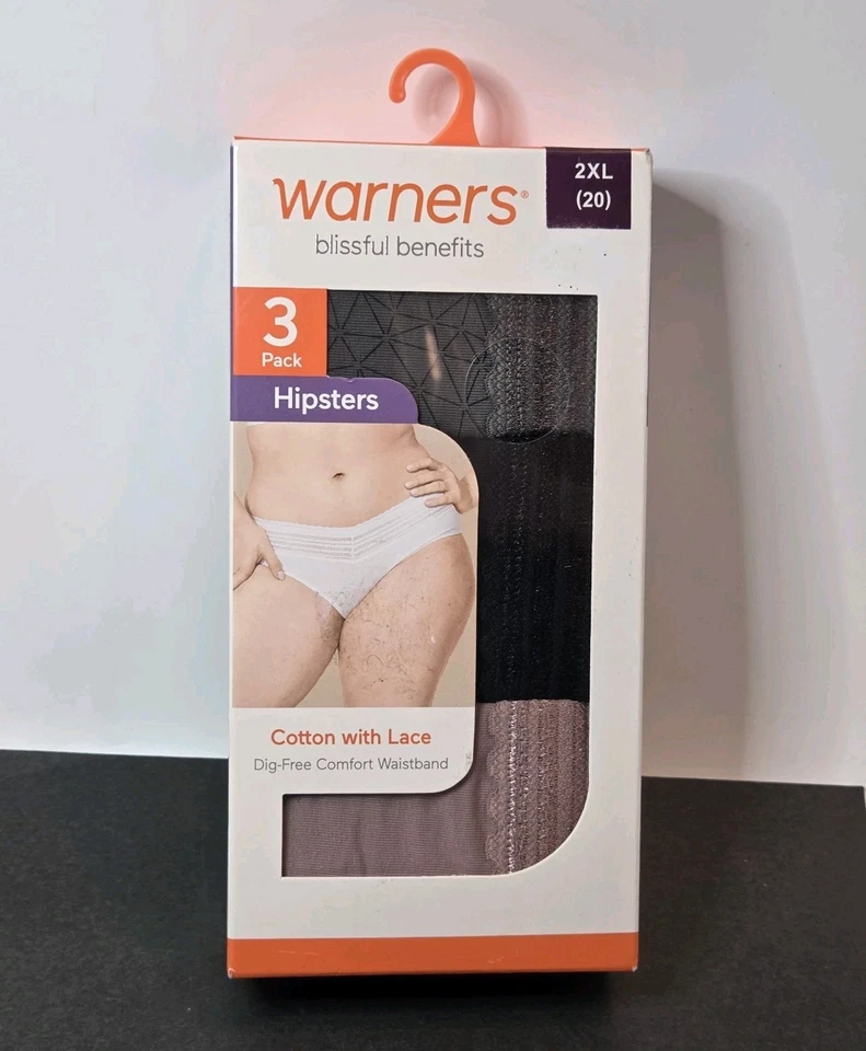 Warners Mujer Hipster Ropa Interior Bragas 3 Pares Encaje 2XL (20) 95% Algodón Nuevo en Caja Foto 3 de 4
