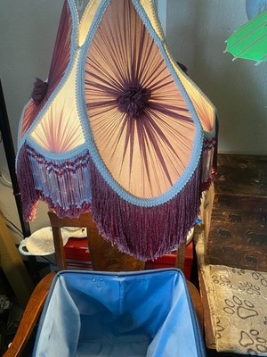 VTG Victorian Style Tulip Lamp Shade Burgundy Glass Beaded Fringe Boudoir