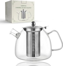 Heat Resistant Glass Teapot Infuser Strainer Coffee Tea Leaf Borosilicate 1000ml