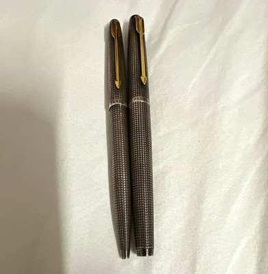 Parker Sterling Silver Ballpoint Pen Gray Ink Gold Trim Made in USA