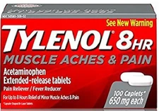 TYLENOL 8 Hour Pain Reliever 650 mg, 100 Caplets EXP 7/2028 box damage