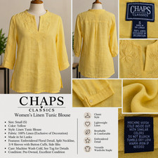 Chaps Yellow Linen Lightweight Woven Split Neck Tunic Blouse 3/4 Sleeve S