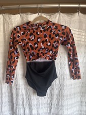 Art Class Girls Leopard Print One Piece Long Sleeve Bikini Zip Back Texture Sz 8
