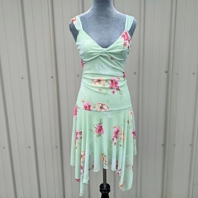 Vintage Y2K Floral Asymmetrical Fairy Dress XS Sheer Mesh Overlay Drop Waist - Image 1 of 4