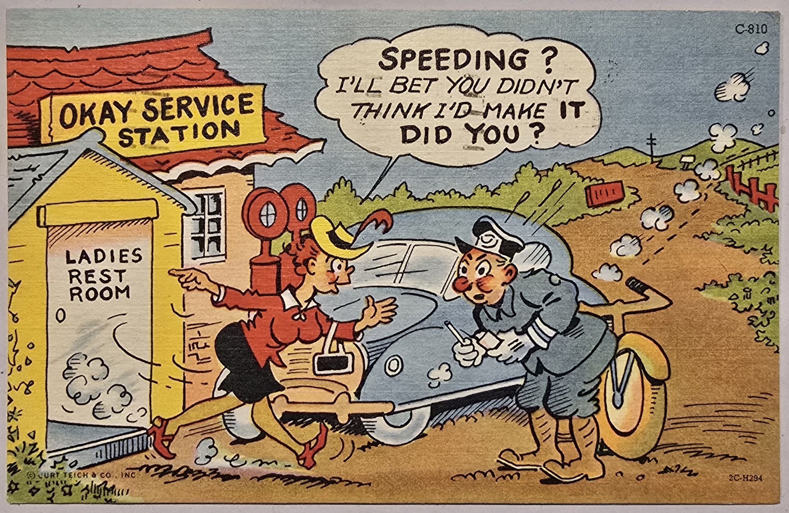 Cop Stops Speeding Woman Humor 1958 Vintage Postcard