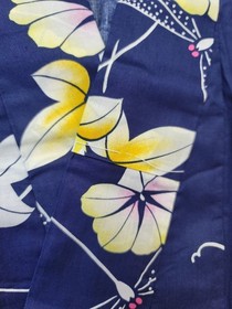 Japanese Style Kimono Cotton Yukata Blue Floral Dragonfly NO Belt 63" Long