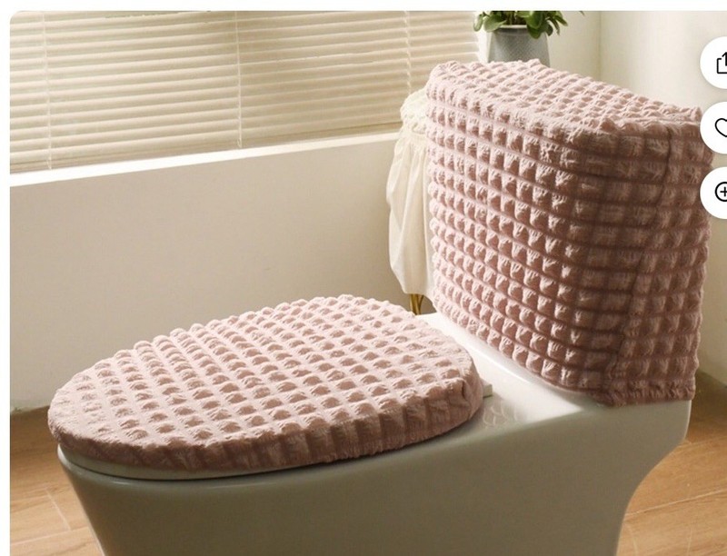Toilet Tank and Lid Cover with Elastic Bottom Washable Polyester Pink