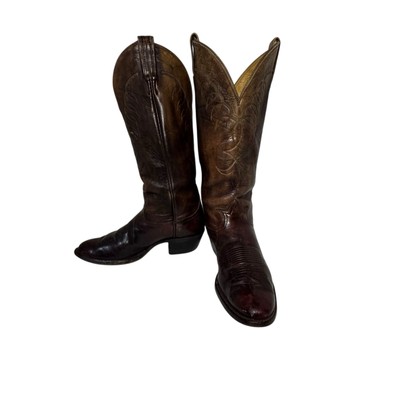 Vintage Brown Leather Black Label Tony Lama Cowboy Boots Men\'s Size 9 Vintage Tony Lama Boots Mens 9 Brown Cognac Leather Black  main image 3